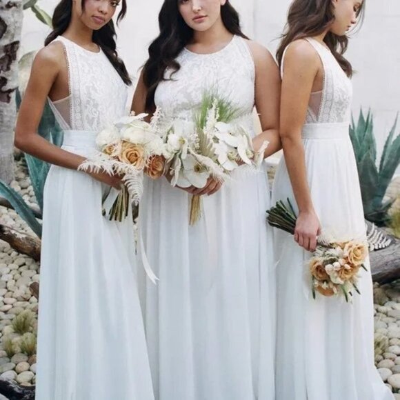 Lulu's White Lace Flowy Maxi Gown Dress $99 NWT - Picture 4 of 14